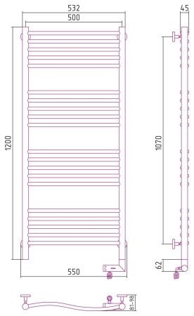 Полотенцесушитель электрический "ФЛЮИД 2.0" 1200х500 / МЭМ правый (Матовый черный)