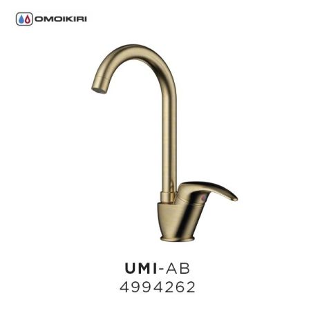 Смеситель для кухни, OMOIKIRI, Umi, тип открывания воды-однорычажный, тип регулирования воды-керамический картридж, монтаж-на раковину/столешницу, отверстия для монтажа-1, высота, мм-310, вынос излива, мм-146, тип излива-поворотный, тип подводки-гибкая, с, артикул 4994116