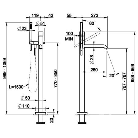 GESSI HABITO CESELLO Смеситель для ванны напольный, однорычажный, цвет хром