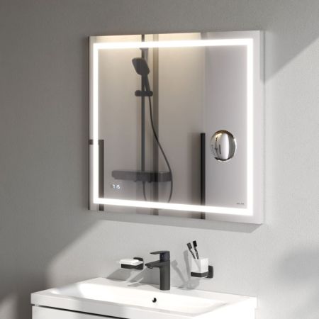 M91AMOX0803WG Универсальное зеркало с контурной Led-подсветкой, часами и косметическим зеркалом, 80