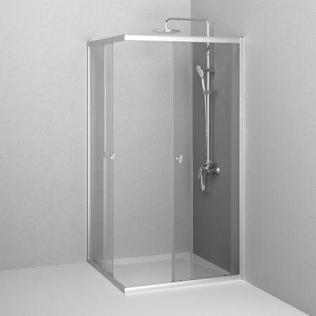 W87G-403-100100-MT Sunny душ огражд квадратн, раздвижн двери 100x100 серебро,стекло прозрачн
