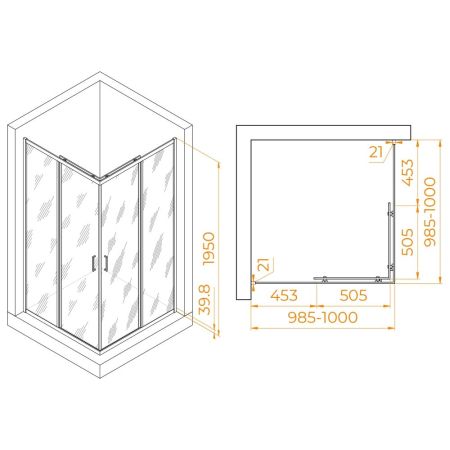 Душевой уголок RGW PA-030B (Прозрачное, 1000x1000), артикул 350803000-14