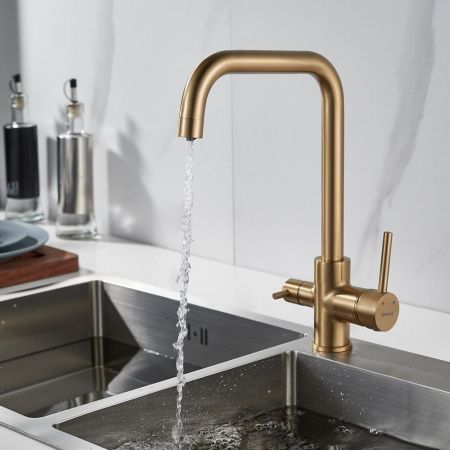 Смеситель для кухни с подключением фильтра Shevanik S228G, золотой сатин, артикул S228G