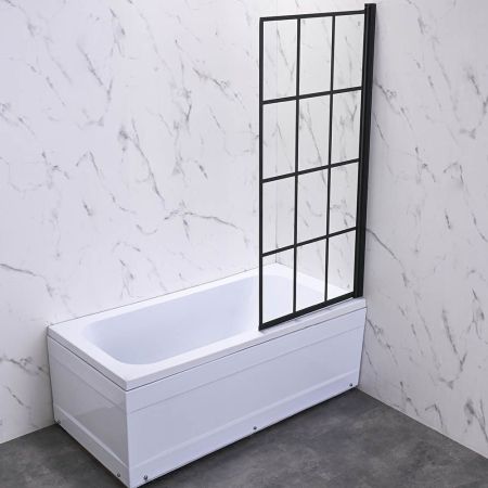 Шторка на ванну Veconi Palau PL-77R, 800x1500, черный, стекло прозрачное, артикул PL77R-80-01-C6