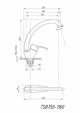 Смеситель для кухни TSARSBERG (TSB-750-1160) тип См-МОЦБА, артикул TSB-750-1160