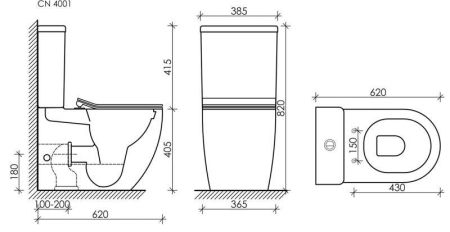 Напольная пристенная чаша унитаза METROPOL Rimless, артикул CN4001-B