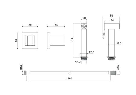 Гигиенический ручной душ со шлангом 120 см и держателем AQUATEK, матовый черный AQ2053MB, артикул AQ2053MB