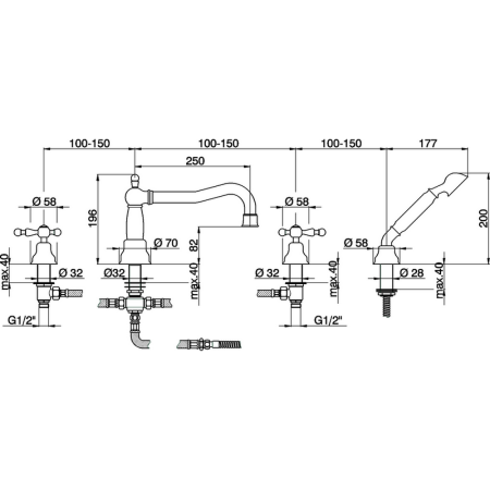 CISAL Arcana America Смеситель на борт ванны на 4 отверстия, цвет хром, артикул AA00026421