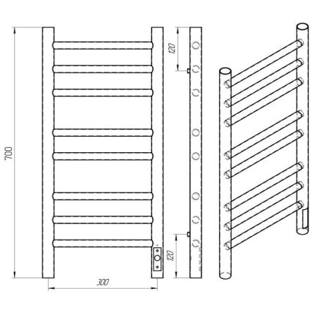 Полотенцесушитель электро "Лаванда ЧКЧ П8 300х700", черный муар, правый