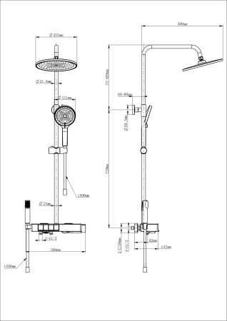 Душевая система с термостатом WONZON & WOGHAND MUSE Forte, Черный матовый (WW-B3580-MB), артикул WW-B3580-MB