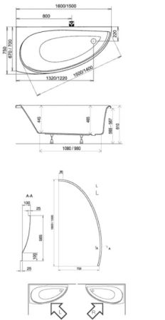 Ванна RAVAK AVOCADO (150*75) CT01000000 (L, белый, перелив стандарт.), шт