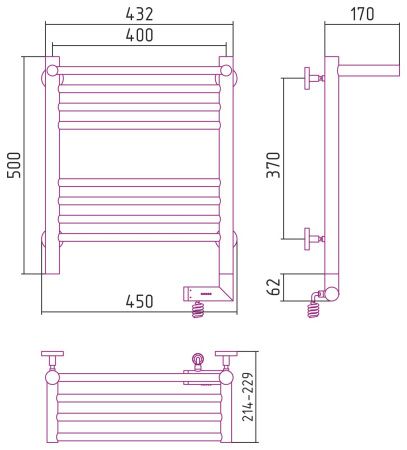 Полотенцесушитель электрический "БОГЕМА 2.0" 1П 500х400 / МЭМ правый (Без покрытия)