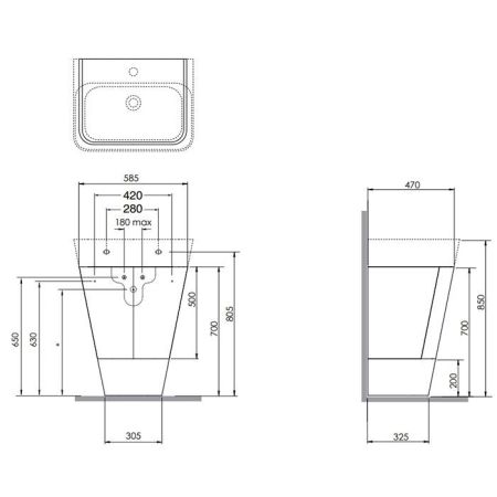 AZZURRA BUILD  раковина подвесная/накладная  65х50х16 см с 1 отв. под смеситель , цвет белый, артикул BULP06550T0MBI*1