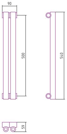 Отопительный радиатор ЭСТЕТ-0 н/ж 500х90 / 2 сек (Матовый ЧЁРНЫЙ)