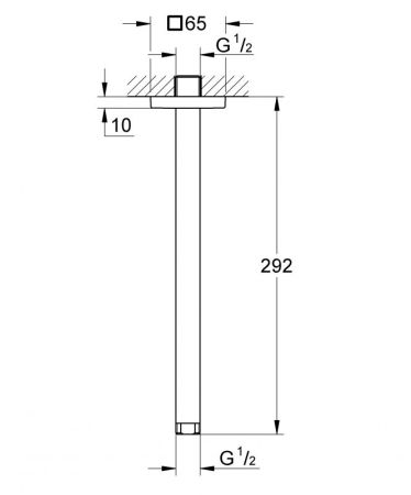 Душевой кронштейн потолочный GROHE Rainshower neutral 292 мм, с квадратной розеткой, хром (27484000), артикул 27484000