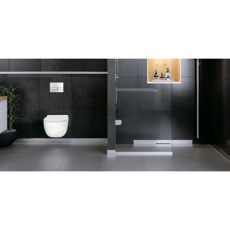 Желоб BERGES водосток WALL 1000 пристенный, хром глянец, S-сифон D50/105 H50 вертикальный, артикул 091057