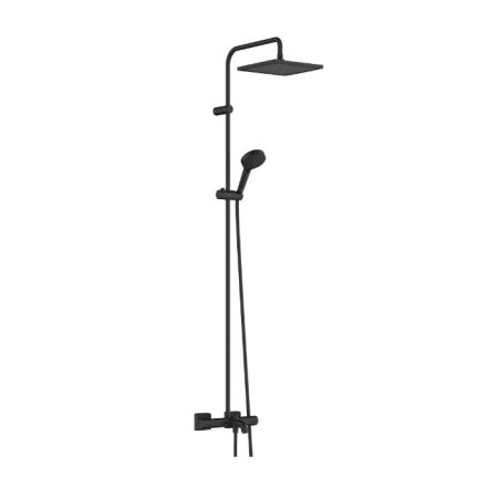 Душевая стойка, Hansgrohe, Vernis Shape, Showerpipe, смеситель-в комплекте, тип регулирования воды-термостатический картридж, с регулируемым ограничителем температуры горячей воды, излив-есть, вынос излива, мм-198, штанга-есть, верхний душ-есть, форма вер, артикул 26900670