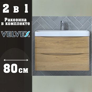 Тумба с раковиной подвесная Velvex Clay tp.CLA.9595.80.2Y дуб верона, 80 см