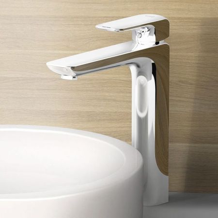 Смеситель для раковины, Kludi, Ameo, тип открывания воды-однорычажный, тип регулирования воды-керамический картридж, монтаж-на раковину/столешницу, отверстия для монтажа-1, высота, мм-335, вынос излива, мм-170, донный клапан-отсутствует, тип подводки-гибк, артикул 412980575