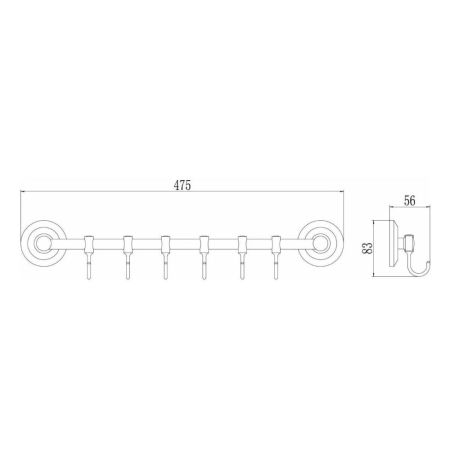 Планка с крючками для полотенец D-Lin D201853-6, хром