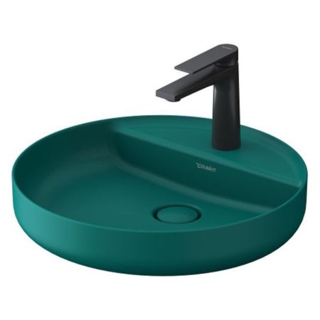 Duravit Vitrium Раковина накладная круглая 460мм, из DuroCast UltraResist-композит, без перелива с полкой с 1 отв для смес-ля , Цвет аквамарин матовый, артикул 266246HA
