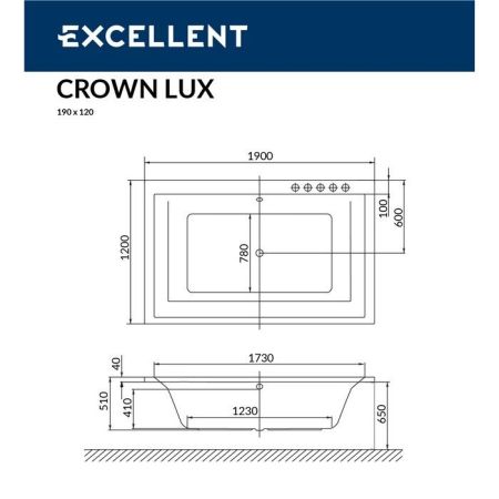 Ванна EXCELLENT Crown Lux 190x120 "SMART" (хром), артикул WAEX.CRO19.SMART.CR