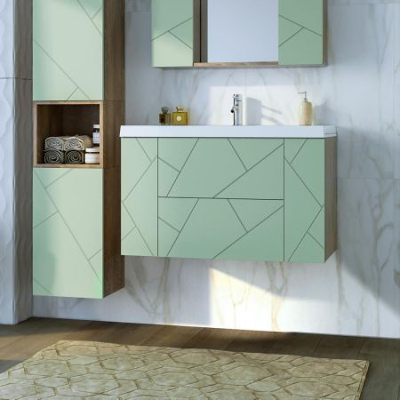 Тумба под раковину подвесная Бриклаер КРИСТАЛЛ фисташковый, 90 см, артикул 4627125417184