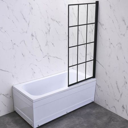 Шторка на ванну Veconi Palau PL-77R, 900x1500, черный, стекло прозрачное