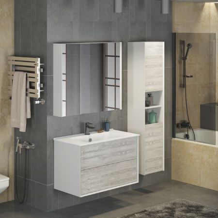 Зеркальный шкаф Comforty Женева 90 4137132 Дуб белый, артикул 4137132