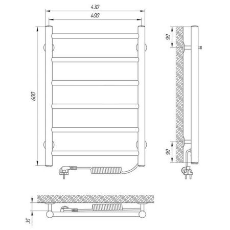 Полотенцесушитель электро "Джаз П6 400х600", правый, артикул 73207470