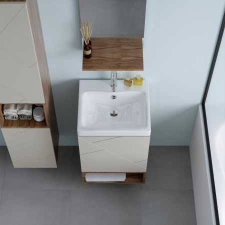 Комплект мебели для ванной Бриклаер КРИСТАЛЛ 50ZL, латте/дуб крафт табачный, артикул КРИСТАЛЛ 50ZL