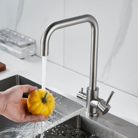 Смеситель для кухни с подключением фильтра воды Raffine F118L, сатин, артикул F118L