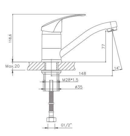Смеситель для кухни Cron CN4521-2, хром, артикул CN4521-2