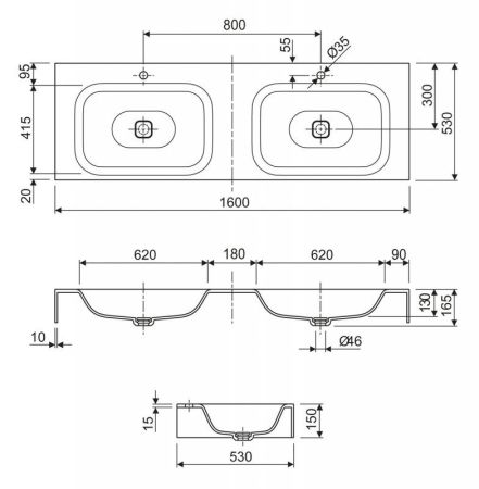 Консольная раковина из литьевого мрамора CEZARES TITAN-2-LVB-SOSPESO