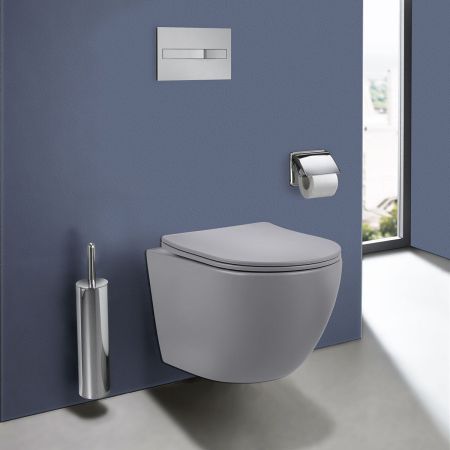 Унитаз подвесной Globo VT1-14SMG безободковый, цвет матовый серый, ультратонкое сиденье soft-close, артикул VT1-14SMG