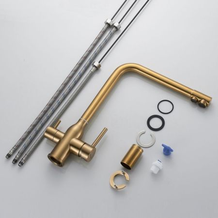 Смеситель для кухни с подключением фильтра Shevanik S248G, золотой сатин