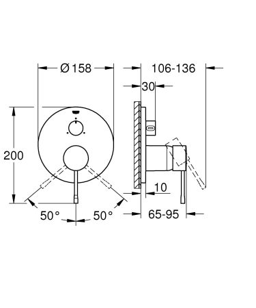 Внешняя часть смесителя для ванны GROHE Essence с переключателем на 3 положения, хром (24092001), артикул 24092001