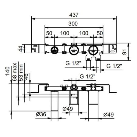 Fantini Внутренняя часть смесителя для душа, переключатель на 2 источника, 1/2"