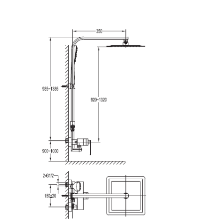 Душевая стойка со смесителем с верхним и ручным душем CEZARES CITY-F-CD-01, артикул CITY-F-CD-01