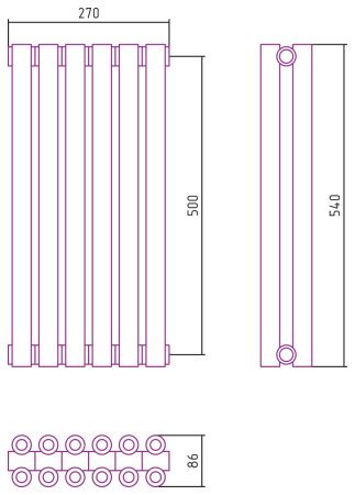 Отопительный радиатор ЭСТЕТ-00 н/ж 500х270 / 6 сек (БЕЛЫЙ)