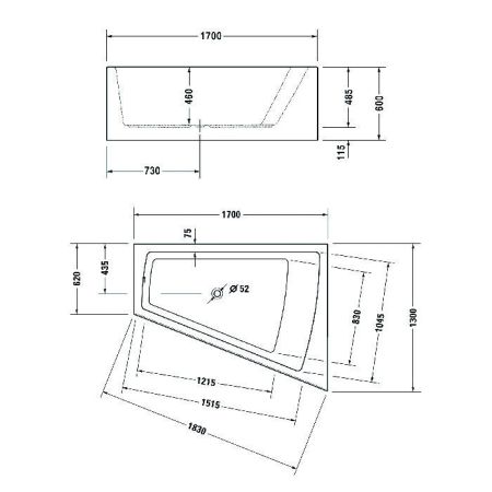 Duravit Ванна Paiova 170x130 угол справа. с акриловой панелью и ножками цв.белый, артикул 700267000000000