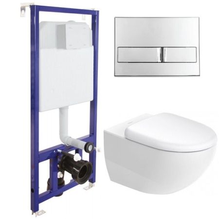 Комплект унитаза Duravit Architec 45720900A1 с инсталляцией Berges Wasserhaus Novum L3 040213 с сиденьем Микролифт и клавишей смыва Хром