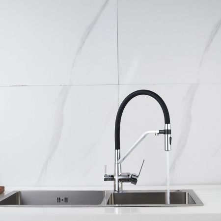 Смеситель для кухни с гибким изливом и подключением фильтра Shevanik S278, хром, артикул S278