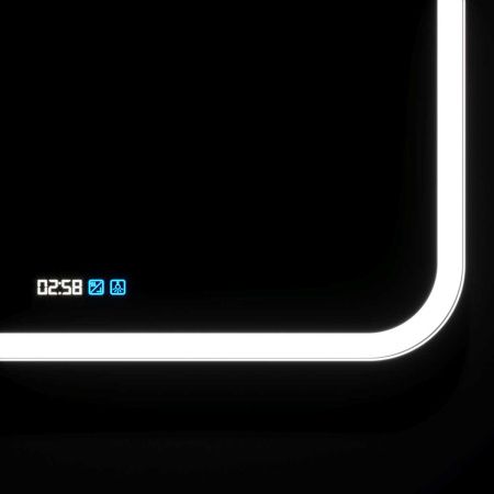 Зеркало LED VLM-2A800-2W  800x680 c сенсорным выключателем и диммером, часы+антизапотевание Зеркало LED VLM-2A800-2W  800x680 c сенсорным выключателем и диммером, часы+антизапотевание