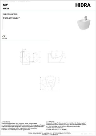 Hidra My, подвесное биде c крепежом, 52x36x31h см, цвет белый глянцевый, артикул MW24/001
