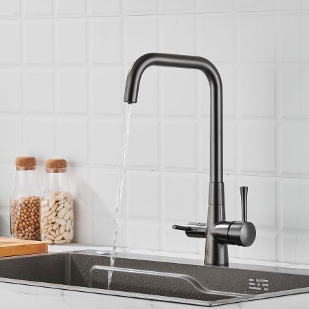 Смеситель для кухни с подключением фильтра Shevanik S528T, оружейная сталь, артикул S528T