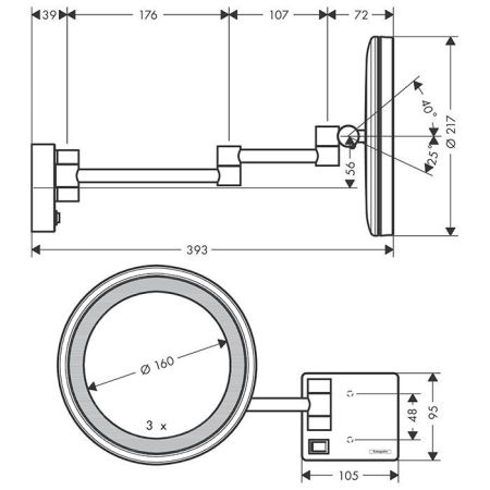 HANSGROHE (AddStoris) БЛОК Косметическое зеркало с LED подсветкой, шлифованная бронза, артикул 41790140