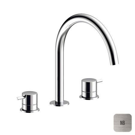 Смеситель для раковины, Almar, тип открывания воды-вентильный, тип регулирования воды-керамический картридж, монтаж-на раковину/столешницу, отверстия для монтажа-3, высота, мм-261, вынос излива, мм-221, тип излива-неподвижный, донный клапан-отсутствует, т, артикул E214004.NB