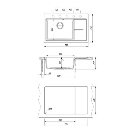 Кухонная мойка с разделочной доской Florentina РОССАНА 20.500.C0780.102, черный, артикул 20.500.C0780.102