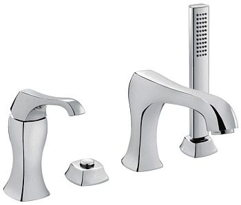Emmevi Ares, комплект смесителя на борт ванны на 4 отверстия (излив 19,2 см), с набором для душа, цвет брашированный хром
